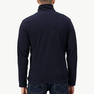 <b>Men's</b> <b>Navy</b> <b>Fleece</b> Jacket Stand Collar Zipper Closure Casual Autumn Wear Regular Fit Solid Color Polyester Material - Product Image 5