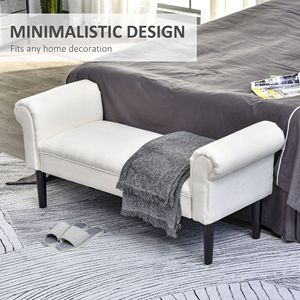 Panca Ottomana Elegante in Lino Bianco Crema da 52 Pollici con Braccioli per Seduta e Sgabelli Eleganti - Product Image 4