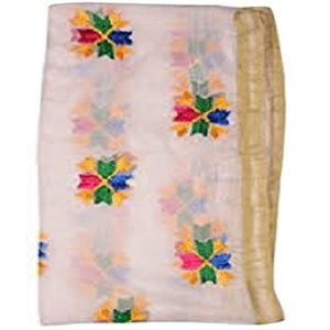 Dupatta ผ้าคอตตอนลินินของผู้หญิง,ผ้าเครปอะคริลิคโพลีเอสเตอร์เคลือบเงาทอแบบปักหลากสีสไตล์อินเดีย - Product Image 2