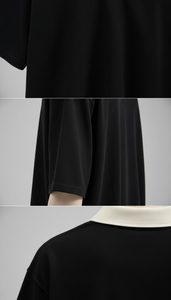 Streetwear Men's <b>Black</b> <b>Polo</b> | Relaxed Fit Cotton Blend Short Sleeve Tee | Fashion Contrast Collar <b>Top</b> - Product Image 6