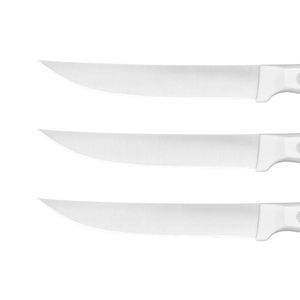 Ensemble de 4 couteaux à steak de haute qualité avec lames en acier inoxydable à bord lisse et courbé et manches noirs robustes pour trancher la viande - Product Image 5