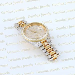 Vente chaude Pass Diamond Tester D VVS Entièrement Glacé Moissanite Diamant Deux Tons Baguette Diamant Hip Hop Montre Pour Hommes - Product Image 5