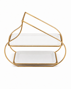 Plateau décoratif rectangulaire à deux niveaux en or plaqué, design minimaliste, poignée incluse - Product Image 1