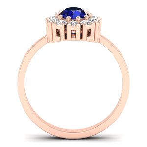 REYES ขายส่งแหวนหมั้นพลอยไพลินสีน้ำเงินทรงกลม 0.5 กะรัต ผู้ผลิตแหวนทอง 14K ประดับเพชร เครื่องประดับแฟชั่น - Product Image 4