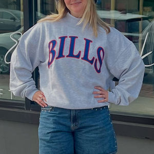 Sudadera Oversize de Cuello Redondo para Mujer Bills, 100% Algodón, Hombros Caídos, Estampado de Letras, Estilo Urbano Otoñal, Transpirable, Cuello Simulado - Product Image 3