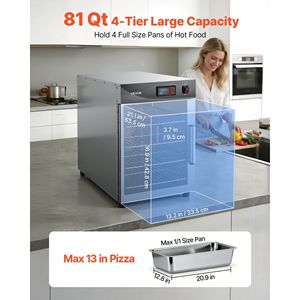 Commercial Electric Hot Box Food Warmer 4-Tier Stainless Steel <b>Warming</b> Cabinet with Water <b>Tray</b> Single-Door Adjustable Shelves - Product Image 2