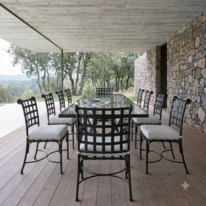 Ensemble de meubles d'extérieur en fer forgé mosaïque méditerranéenne, table et chaises de patio en métal écologique pour 8 personnes - Product Image 2
