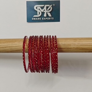 Luxury <b>Ruby</b> Red Glass Bangles Set with Crystal Stone Work Handmade Traditional Indian Bridal Jewelry for Women - Product Image 3