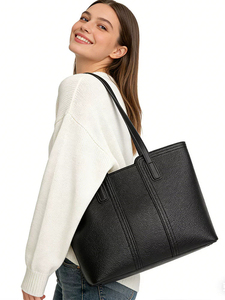 Black PU Leather <b>Tote</b> <b>Bag</b> Solid Color Open Closure Minimalist Style Daily Use Custom Logo Brown PU leather <b>tote</b> <b>bag</b> Waterproof - Product Image 5