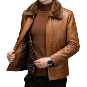 <b>Men's</b> Black PU <b>Leather</b> Moto <b>Jacket</b> With <b>Faux</b> Fur Collar Zipper Closure Winter Wear Regular Fit Solid Color - Product Image 3