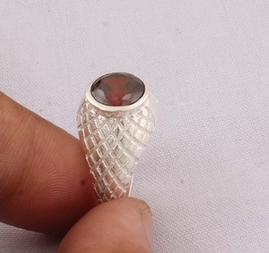 Wholesale 925 Sterling <b>Silver</b> Natural Red Garnet Bezel Setting Classic Party Carved Texture Gemstone <b>Ring</b> <b>Men</b> Women Handmade - Product Image 5
