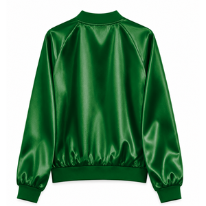 Veste en satin respirant personnalisée Chi Eta Phi Sorority avec logo brodé sur le devant, vert et jaune, manches longues pour femme - Product Image 3