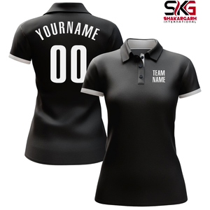 Camisa polo de golf negra personalizada para mujer, manga corta, nombre del equipo, número del jugador, top deportivo informal estampado - Product Image 3