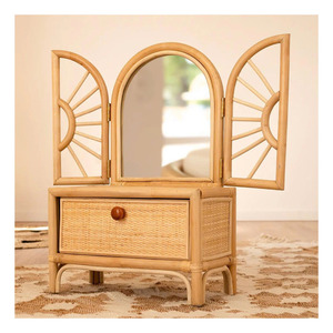 Stunning Rattan <b>Vanity</b> <b>Table</b> Artisanal Natural Wicker Dressing Desk With Mirror Boho Bedroom Furniture Perfect For Kids Room - Product Image 1