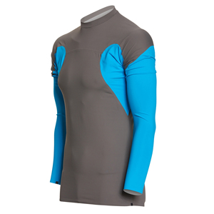 Camiseta Unisex de Manga Larga con Protección UV, Blanca con Bloques de Color Azul en las Mangas, Transpirable, de Secado Rápido, 300g, Spandex y Poliéster - Product Image 4