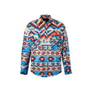Chemise de travail FRC pour mécanicien, chemise de travail de soudage FR, motif géométrique coloré, manches longues, poches poitrine et fermeture boutonnée - Product Image 1