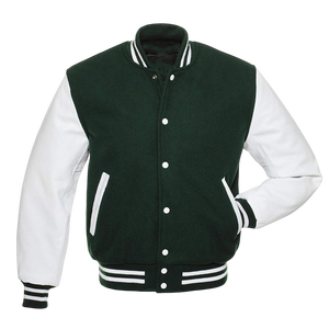 Veste universitaire pour homme, vert et blanc, style preppy, coupe classique, simple boutonnage, col rabattu, en polyester, pour l'automne - Product Image 4