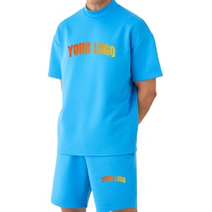 Ensemble chemise et short pour homme, 2 pièces, de haute qualité, imprimé logo, 100% coton respirant, pour l'été - Product Image 1