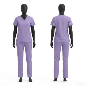 Uniforme Médico Premium de Polialgodón y Spandex, 200 GSM, Cuello en V, Conjunto de Pantalones y Blusa, Color Lavanda Sólido, Logotipo Personalizado, Ropa de Trabajo para el Sector Sanitario - Product Image 1
