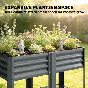 Fioriera Rialzata Grigio Scuro 80 cm con Ripiano Portaoggetti e Rivestimento Interno - Letto da Giardino in Acciaio Zincato - Product Image 4