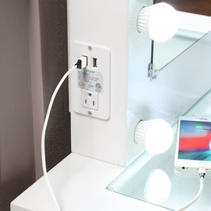 Lussuoso trucco bianco e Set di sgabello con 10 luci porta USB e presa di corrente 2x cassetti mobili in stile elegante - Product Image 4