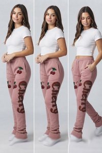 Pantalones de chándal apilados de cintura alta para mujer, joggers de forro polar grueso y cálido para mujer - Product Image 5