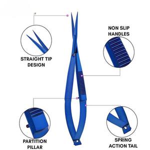 Top Ranking Product Blue Plasma Coated Color Stainless Steel Scissor Anti-Slip Handle Sharp Straight Tip Spring Scissor - Product Image 4