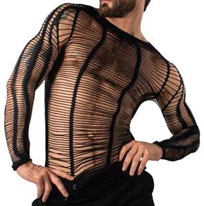 Camiseta de malla negra ajustada de manga larga transpirable y elástica con cuello redondo para gimnasio y fitness - Product Image 6