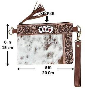 Mini sac à main Western en cuir repoussé pour femmes, pochette à pompon en cuir véritable, sac à main floral en cuir de vachette - Product Image 2
