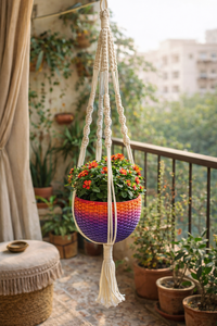 Maceta Colgante de Macramé Bohemio, Cesta para Flores de Cuerda de Algodón Duradera de 12 Pulgadas, Maceta Tejida Morada para Decoración de Interiores - Product Image 4
