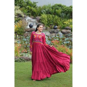 Navratri Special Cotton Gown with Kutchi Gamthi Work for Diwali Occasions - Product Image 4