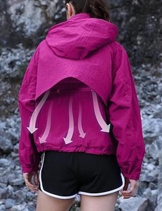 Women's <b>Pink</b> Hooded Windbreaker <b>Jacket</b> Full Sleeve Zipper Closure <b>Waterproof</b> Casual Crop Length Outerwear - Product Image 2