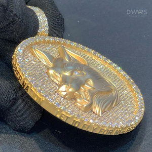 Pendentif Homme Luxe Personnalisé Plaqué Or 18K Hip Hop VVS Moissanite Argent Sterling 925 Tête de Loup Ronde 3D Breloques Animaux Glacées - Product Image 2