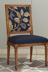 Luxury Handcrafted Solid Wood Dining Chair Square Leaf Print Backrest Navy Blue Upholstered <b>Seat</b> - Product Image 6