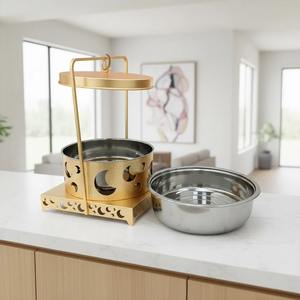 ฝาครอบชุดอุ่นอาหารสแตนเลสหรูหรา ฐานลายฉลุตกแต่ง ใช้กับเตาอุ่นอาหารแบบเทียนทีไลท์/เทียนไข ดีไซน์ทันสมัย ทนทาน - Product Image 2