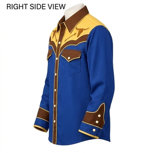 Camisa Vaquera Unisex de Manga Larga con Bordado Rodeo, Estilo Vintage Casual, Corte Ajustado, Ribete en Contraste, Personalizable OEM - Product Image 2