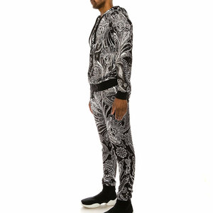Men's Paisley Print Hooded Tracksuit Full Zip Sweatshirt <b>Pants</b> Set Casual Autumn Wear Regular Fit Breathable Polyester Jogger - Product Image 3