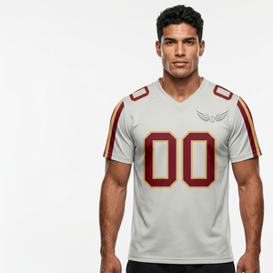 Custom Men's Football Jersey V-Neck Short Sleeve Sublimated Print Moisture Wicking Team name 00 Gray <b>Maroon</b> Gold - Product Image 3