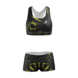 Ensemble de sport et fitness personnalisé léger et sans couture avec ceinture élastique, débardeur et short de gym, séchage rapide et respirant, pour le yoga - Product Image 1