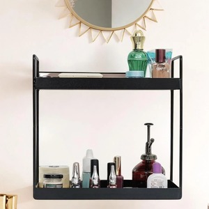 Luxury <b>Black</b> Gold Marble Effect Metal Vanity <b>Tray</b> Set 23cm and 19.5cm Round Storage Holder for Bathroom Sink - Product Image 2