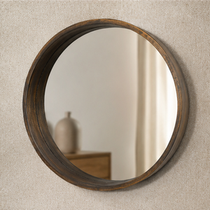 Round Wood Wall Mirror <b>Rustic</b> Handmade Antique Style Decorative Circle Mirror for Living Room Bedroom Entryway - Product Image 1