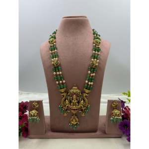 Indian Ethnic Jiya Pachi Kundan Lakshmi Long <b>Gold</b> Plated Bridal Necklace <b>Set</b> - Product Image 1