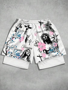 Shorts de basketball pour hommes, design double couche, été, extérieur, imprimé graphique 3D sublimé, style américain tendance, coupe ample, en mesh - Product Image 6