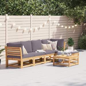 Ensemble de salon de jardin gris foncé avec bois naturel pour l'aménagement extérieur - Product Image 1