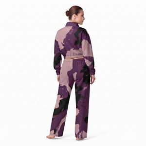 Women <b>Cropped</b> Zip Up Top And Wide Leg <b>Jogger</b> Pant Custom Your Own Logo Sublimation Printed Design Wholesale Manufacturer - Product Image 4