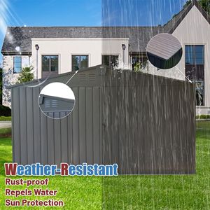 11 'X 12,5 'Cobertizo de almacenamiento de patio trasero gris oscuro Puerta con cerradura Marco de acero galvanizado Ventanas Jardín al aire libre Almacenamiento de utilidad de metal - Product Image 5