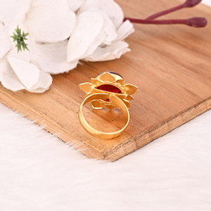 Elegant Garnet Hydro Stone Gold Plated Brass Round Gemstone <b>Ring</b> Stylish Designer Jewelry for <b>Women</b> - Product Image 5