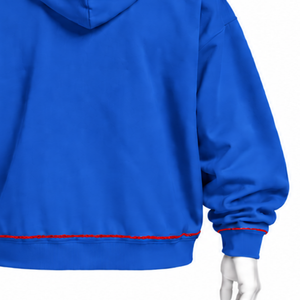 Royal Blue Indus Embroidered Pullover <b>Hoodie</b> Decorative Floral <b>Stitching</b> Kangaroo Pocket Relaxed Casual Streetwear Winter - Product Image 6