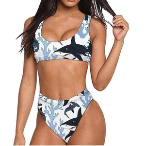 Custom Designed Woman's <b>Bikini</b> Sexy Sports Bra <b>Plus</b> <b>Size</b> Two Piece High Cut Swimsuit with Button Decoration Wholesale Cheap - Product Image 4