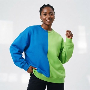 Sweat-shirt femme à blocs de couleur, col rond, manches longues, coupe oversize, design asymétrique, style automne, tricoté en coton et fibre de bambou - Product Image 6